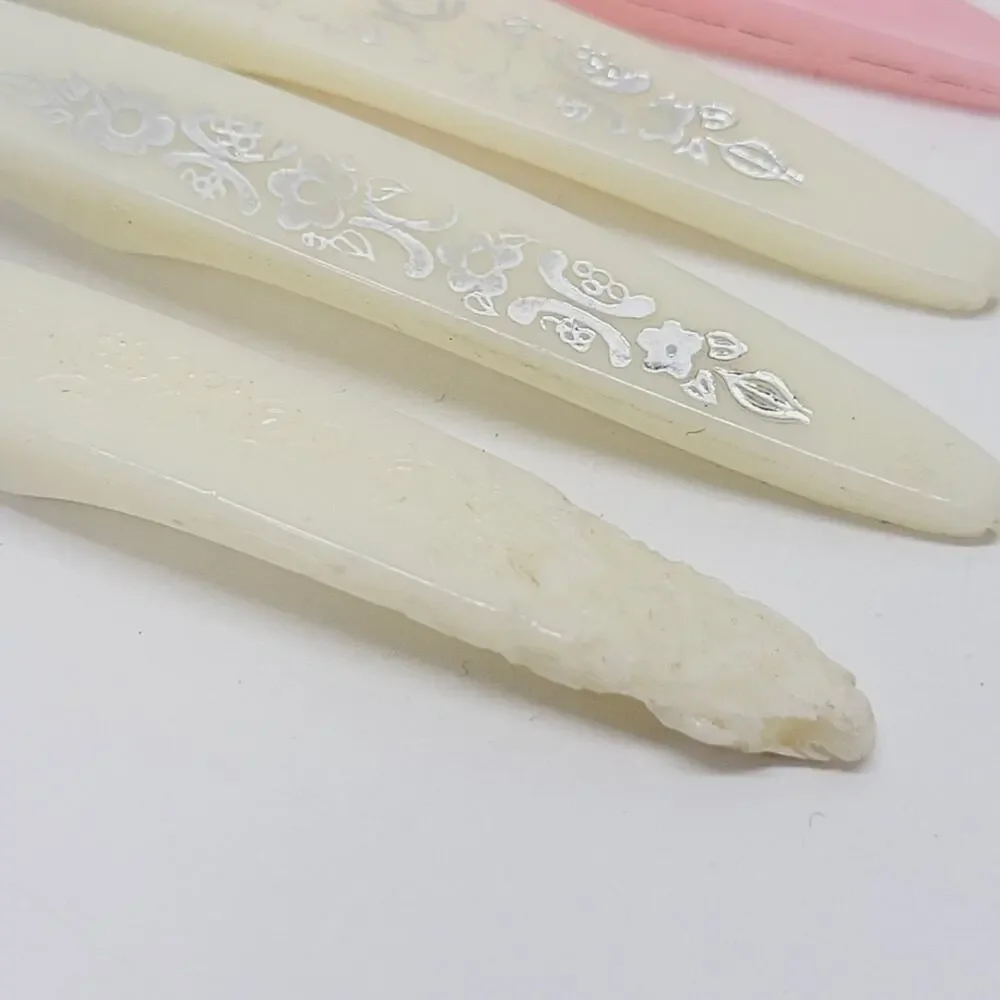 7 Vintage Mini Cocktail Appetizer Forks Stainless Wood Plastic 4